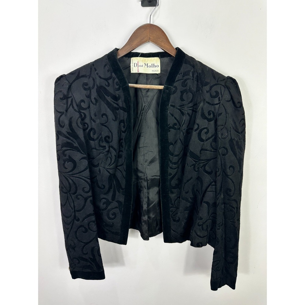 Vtg David Molho Paris Black Burnout Velvet Filigree Jacket Medium Gothic‎ Glam